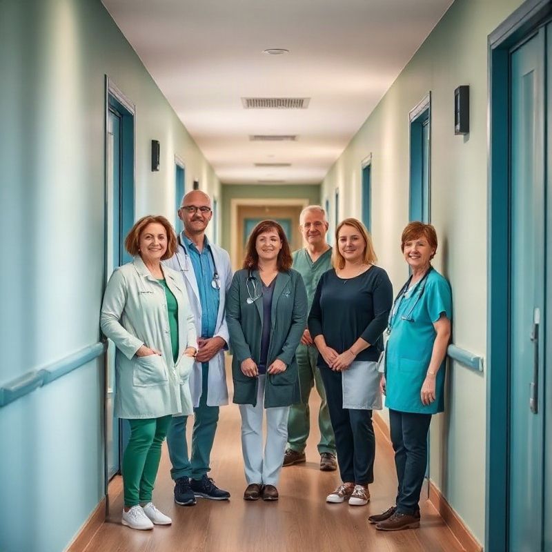 Equipo multidisciplinario de Sparkclumen en un pasillo iluminado